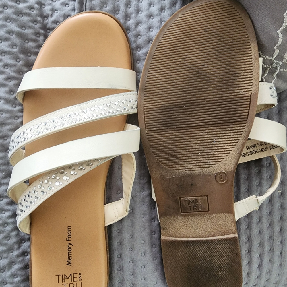 Time and Tru White Strappy Sandals